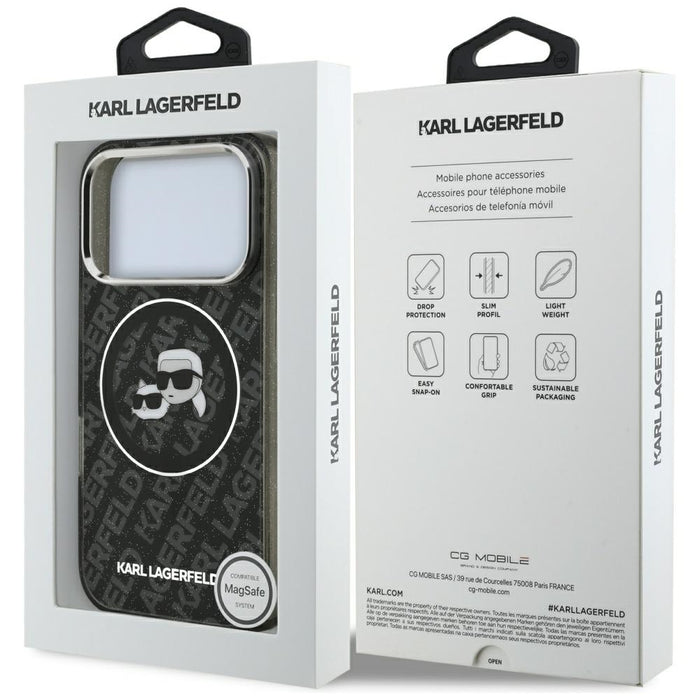 Karl Lagerfeld IML Glitter Karl&Choupette Heads Logo MagSafe Case за iPhone 17 Pro - черен