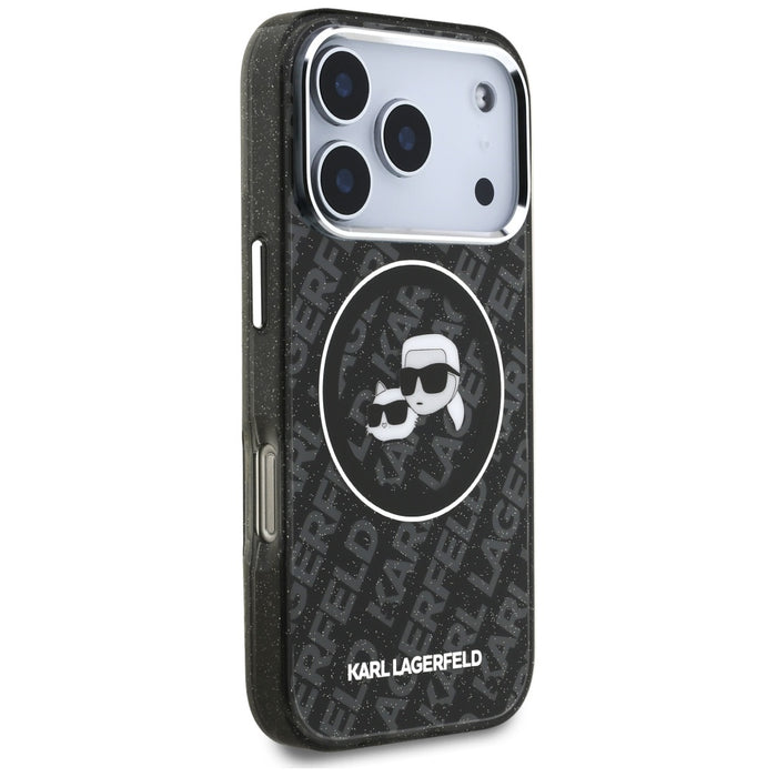 Karl Lagerfeld IML Glitter Karl&Choupette Heads Logo MagSafe Case за iPhone 17 Pro - черен
