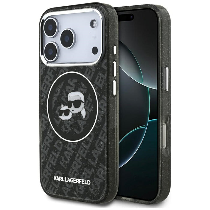 Karl Lagerfeld IML Glitter Karl&Choupette Heads Logo MagSafe Case за iPhone 17 Pro - черен