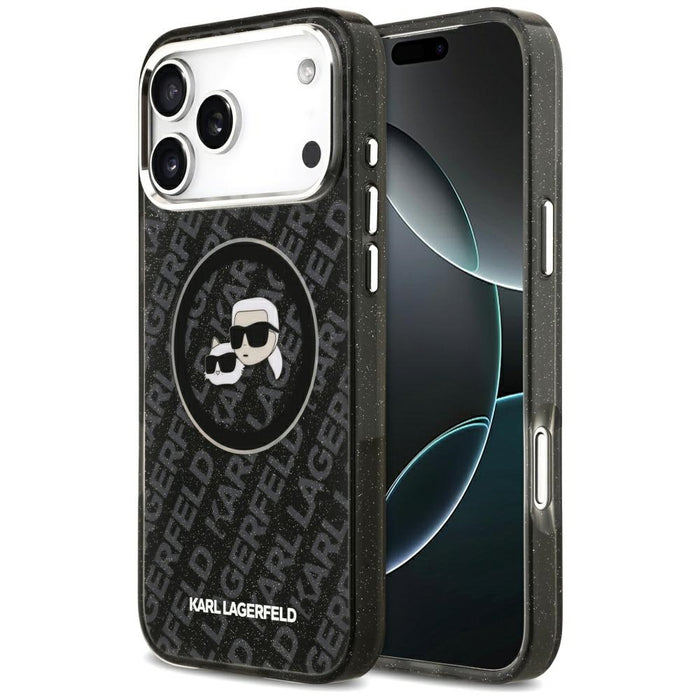 Karl Lagerfeld IML Glitter Karl&Choupette Heads Logo MagSafe Case за iPhone 17 Pro Max - черен