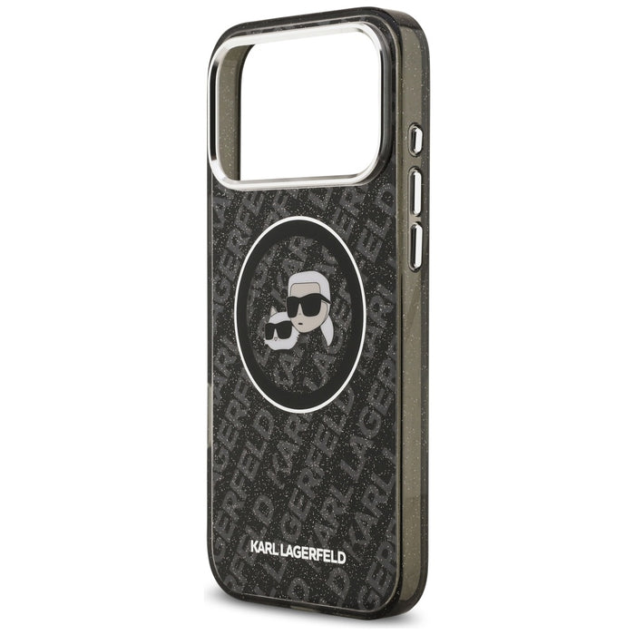 Karl Lagerfeld IML Glitter Karl&Choupette Heads Logo MagSafe Case за iPhone 17 Pro Max - черен