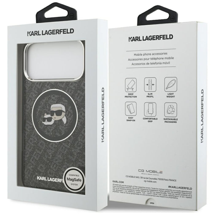 Karl Lagerfeld IML Glitter Karl&Choupette Heads Logo MagSafe Case за iPhone 17 Pro Max - черен