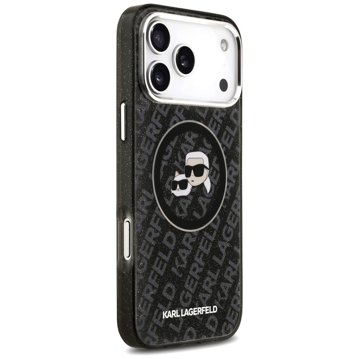 Karl Lagerfeld IML Glitter Karl&Choupette Heads Logo MagSafe Case за iPhone 17 Pro Max - черен