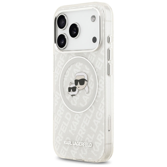 Karl Lagerfeld IML Glitter Karl&Choupette Heads Logo MagSafe Case за iPhone 17 Pro Max - сив