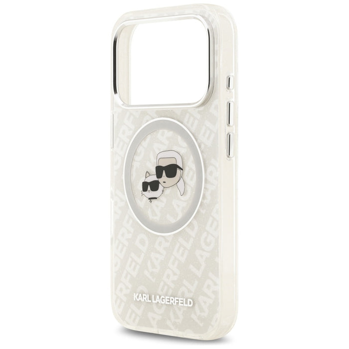 Karl Lagerfeld IML Glitter Karl&Choupette Heads Logo MagSafe Case за iPhone 17 Pro Max - сив