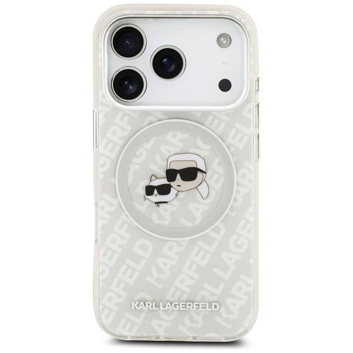 Karl Lagerfeld IML Glitter Karl&Choupette Heads Logo MagSafe Case за iPhone 17 Pro Max - сив