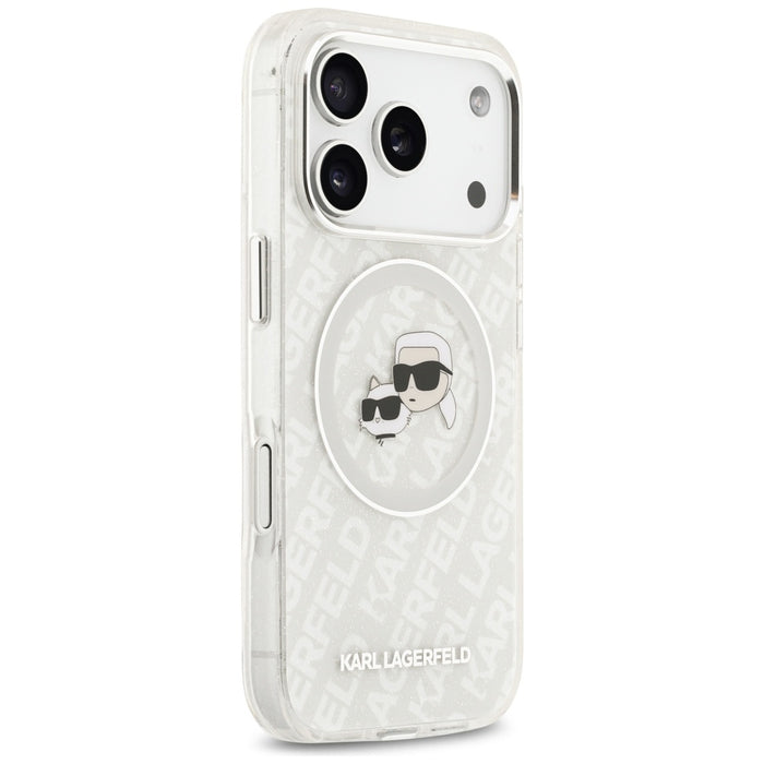 Karl Lagerfeld IML Glitter Karl&Choupette Heads Logo MagSafe Case за iPhone 17 Pro Max - сив