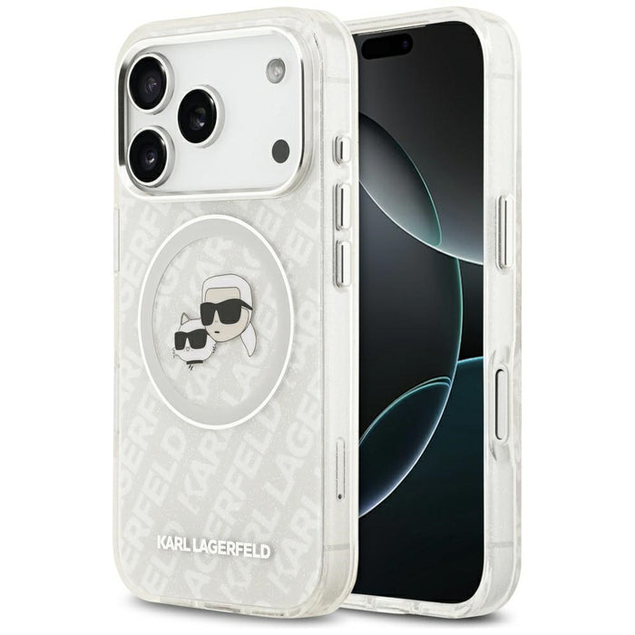 Karl Lagerfeld IML Glitter Karl&Choupette Heads Logo MagSafe Case за iPhone 17 Pro - сив