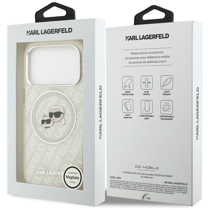 Karl Lagerfeld IML Glitter Karl&Choupette Heads Logo MagSafe Case за iPhone 17 Pro - сив