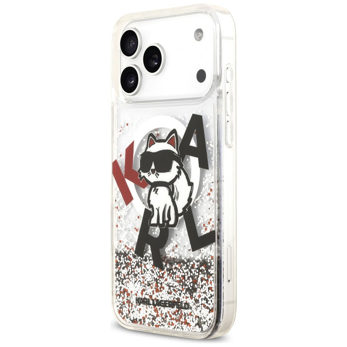 Karl Lagerfeld Liquid Glitter Choupette Logo MagSafe Case за iPhone 17 Pro Max - прозрачен