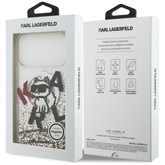 Karl Lagerfeld Liquid Glitter Choupette Logo MagSafe Case за iPhone 17 Pro Max - прозрачен