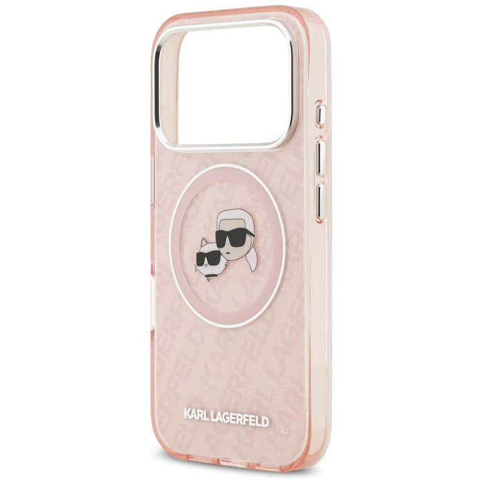 Karl Lagerfeld IML Glitter Karl & Choupette Heads Logo MagSafe Case за iPhone 17 Pro - розов