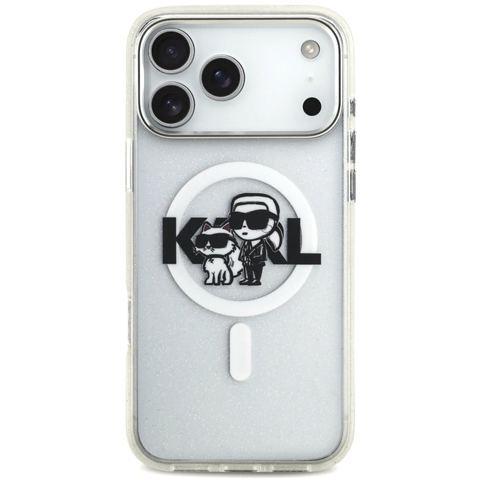 Karl Lagerfeld IML Glitter Karl & Choupette Sketch Logo MagSafe Case за iPhone 17 Pro Max - прозрачен