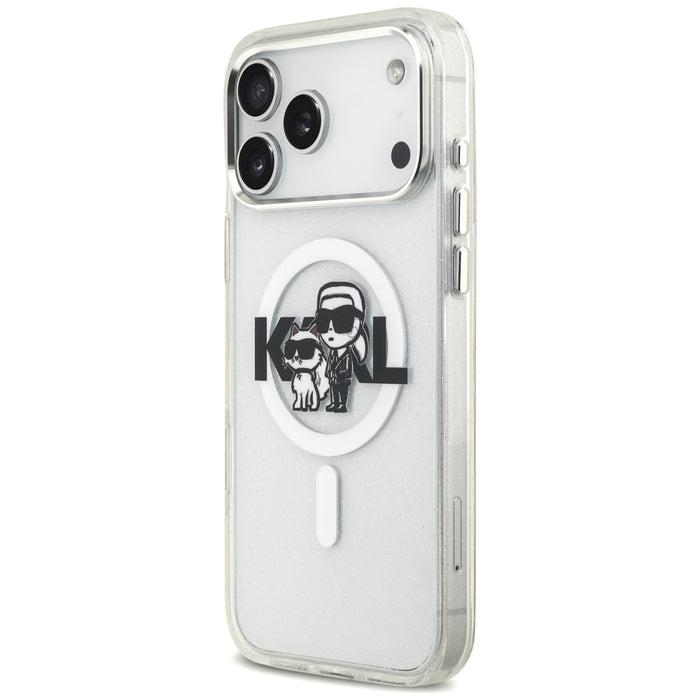 Karl Lagerfeld IML Glitter Karl & Choupette Sketch Logo MagSafe Case за iPhone 17 Pro Max - прозрачен