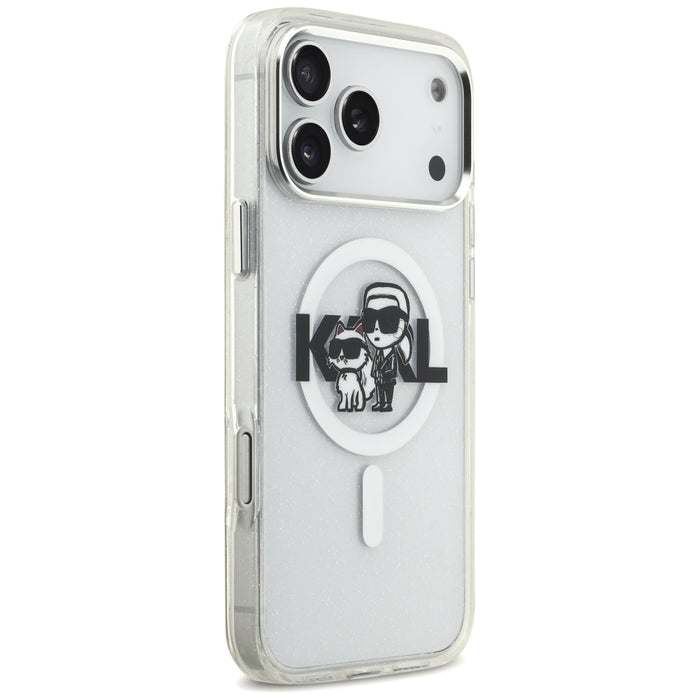 Karl Lagerfeld IML Glitter Karl & Choupette Sketch Logo MagSafe Case за iPhone 17 Pro Max - прозрачен