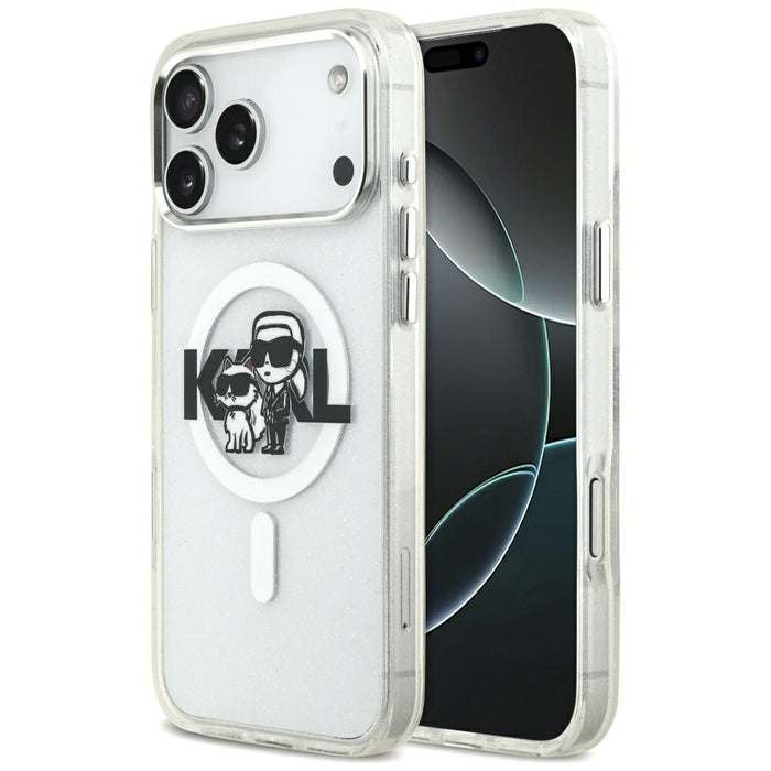 Karl Lagerfeld IML Glitter Karl & Choupette Sketch Logo MagSafe Case за iPhone 17 Pro Max - прозрачен