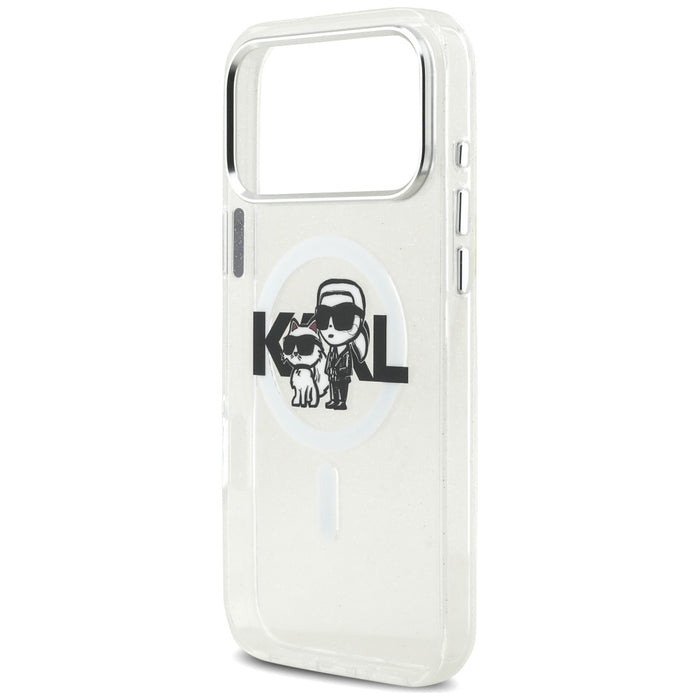 Karl Lagerfeld IML Glitter Karl & Choupette Sketch Logo MagSafe Case за iPhone 17 Pro Max - прозрачен