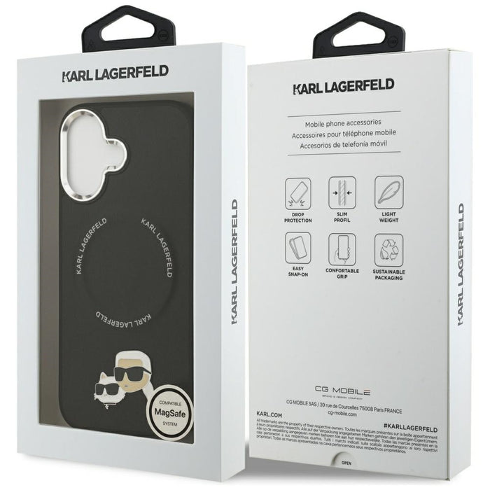 Калъф Karl Lagerfeld Karl & Choupette Pins MagSafe за iPhone 17 - черен