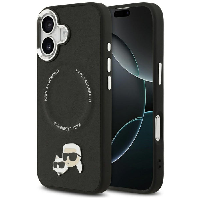Калъф Karl Lagerfeld Karl & Choupette Pins MagSafe за iPhone 17 - черен