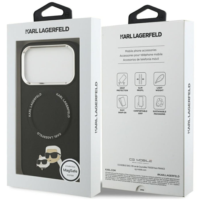 Калъф Karl Lagerfeld Karl & Choupette Pins MagSafe за iPhone 17 Pro - черен