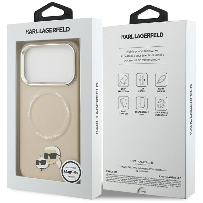 Калъф Karl Lagerfeld Karl & Choupette Pins MagSafe за iPhone 17 Pro Max - бежов