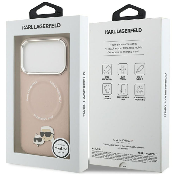 Калъф Karl Lagerfeld Karl & Choupette Pins MagSafe за iPhone 17 Pro - розов