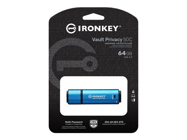 KINGSTON 64GB USB-C IronKey Vault Privacy 50C AES-256 Криптиран FIPS 197