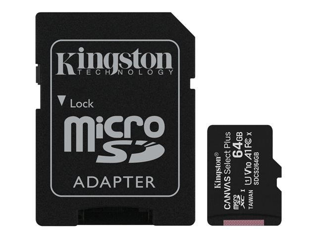 KINGSTON 64GB microSDXC Canvas Select Plus 100R A1 C10 Два пакета + един ADP