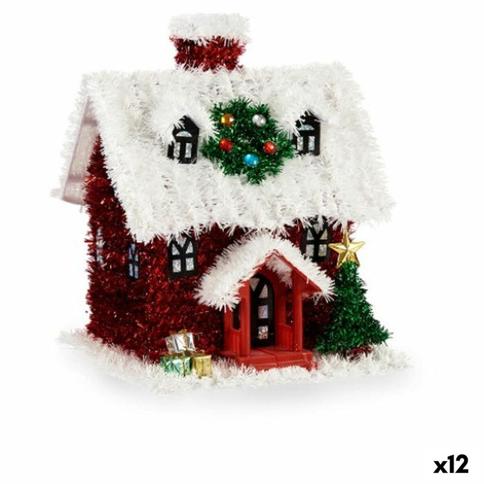 Коледна Украса Krist+ 19CD387 19CD387 Бял Червен Зелен Къща 19 x 24,5 x 19 cm Гирлянда (12 броя)