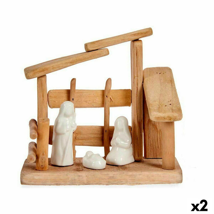 Рождествена Коледна Сцена Krist+ 20A208-18 20A208-18 Бял Естествен Дървен Керамика 18 x 17 x 8 cm (2 броя)