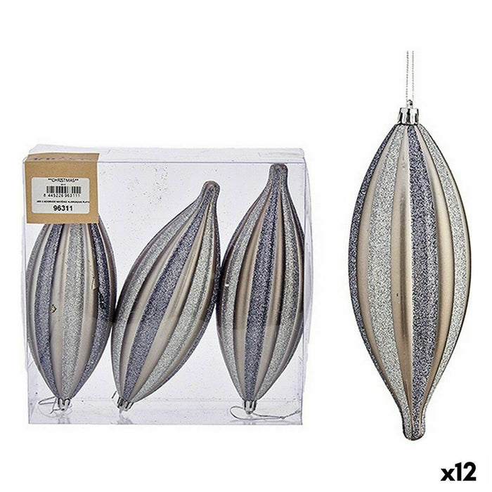 Комплект Коледни Декорации Krist+ 00906 00906 Сребрист PVC Разтеглен 3 x 3 x 18 cm 8,5 x 19 x 3 cm (12 броя)