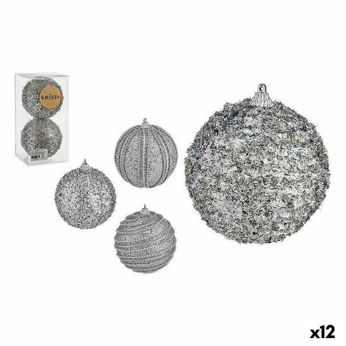 Комплект Коледни Топки Krist+ 01496 01496 Сребрист PVC Ø 10 cm С облекчение (12 броя)