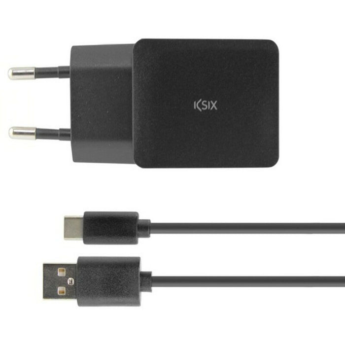 Зарядно за стена + Кабел USB A към USB C KSIX USB Черен