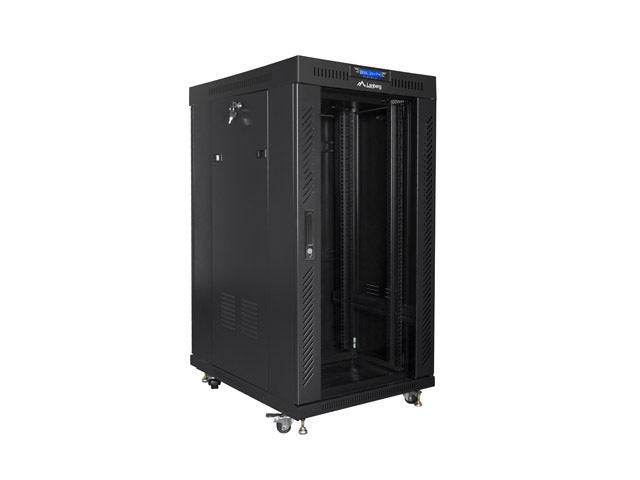 Lanberg стелаж шкаф 19" свободно стоящ 22U/600x800 (плосък пакет) със стъклена врата LCD черен v2