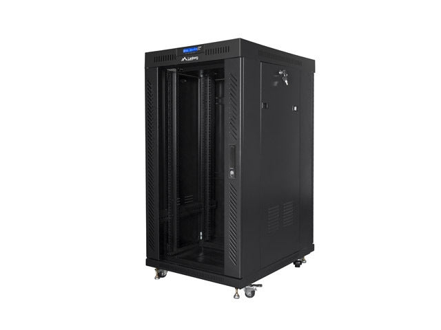 Lanberg стелаж шкаф 19" свободно стоящ 22U/600x800 (плосък пакет) със стъклена врата LCD черен v2