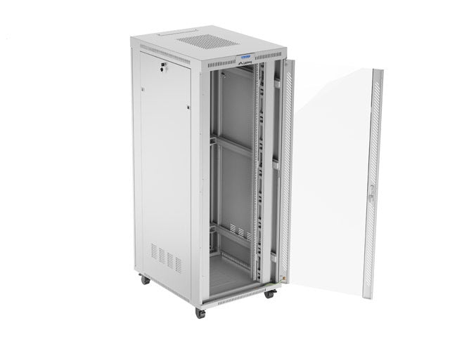 Lanberg стелажен шкаф 19" свободностоящ 42U/800x1000 (плосък пакет) със стъклена врата LCD сив v2
