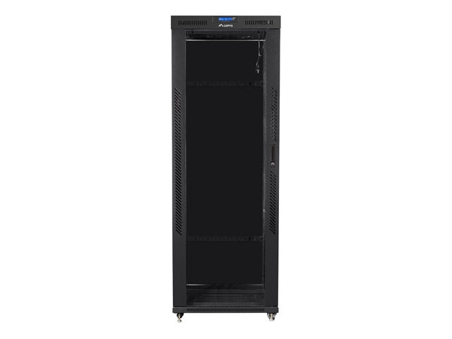 Lanberg стелажен шкаф 19" свободностоящ 42U/800x800 (плосък пакет) със стъклена врата LCD черен v2