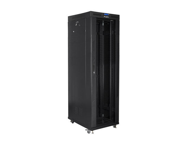 Lanberg стелажен шкаф 19" свободностоящ 42U/800x800 (плосък пакет) със стъклена врата LCD черен v2