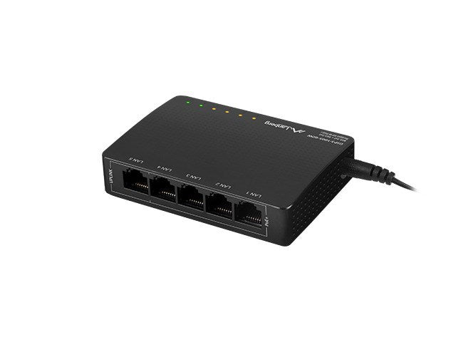 Lanberg комутатор dsp3-1005-60w 5x 1GB poe+ (4 порта poe 30w/порт макс. 60w) неуправляем работен плот