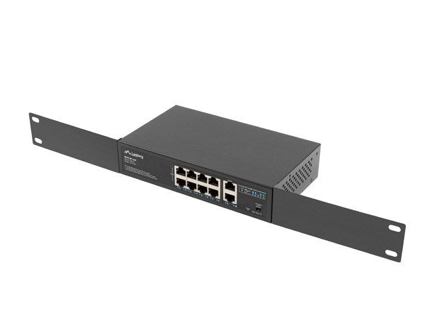 Суич Lanberg 8x 100mb poe+/2x 1GB неуправляем шкаф 10"/19" гигабитов Ethernet 120w