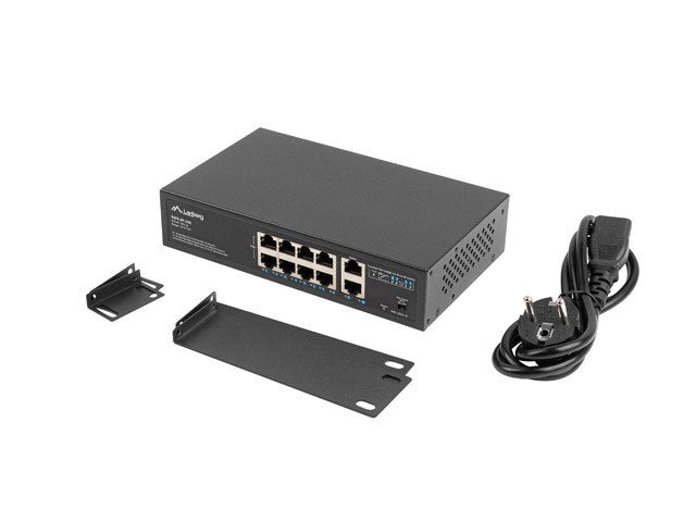 Суич Lanberg 8x 100mb poe+/2x 1GB неуправляем шкаф 10"/19" гигабитов Ethernet 120w