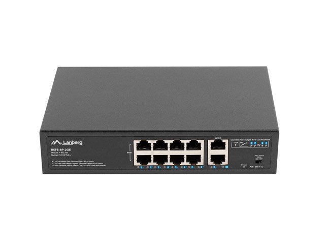 Суич Lanberg 8x 100mb poe+/2x 1GB неуправляем шкаф 10"/19" гигабитов Ethernet 120w