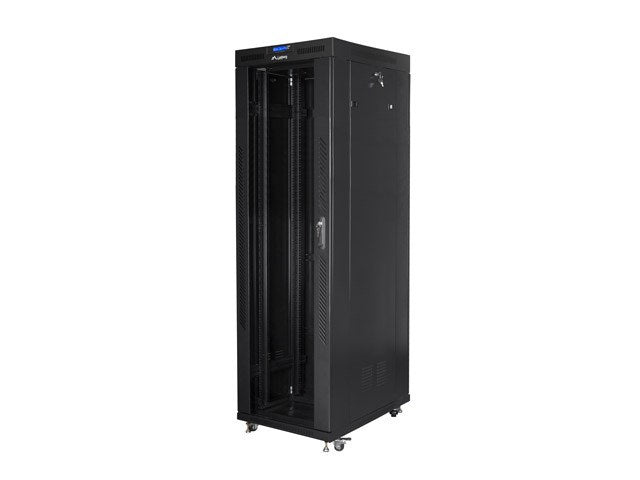 Lanberg стелажен шкаф 19" свободностоящ 42U/800x800 (плосък пакет) със стъклена врата LCD черен v2
