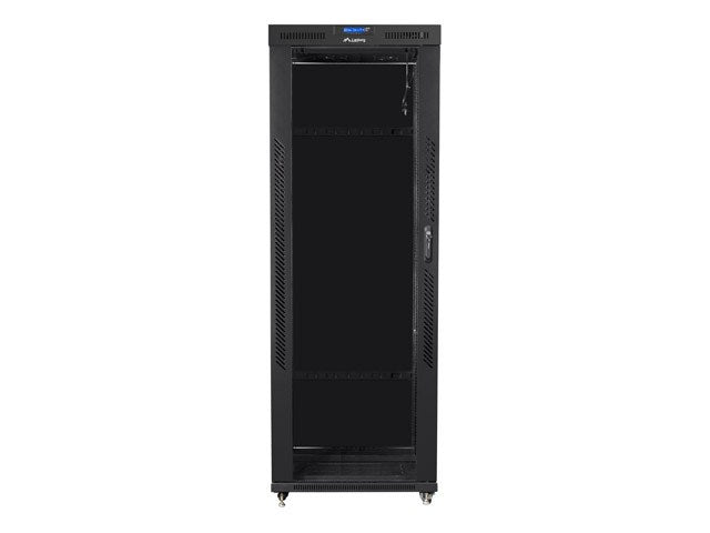 Lanberg стелажен шкаф 19" свободностоящ 42U/800x800 (плосък пакет) със стъклена врата LCD черен v2