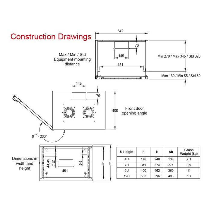 LANDE Комуникационен шкаф STB Security Box, 540x400mm, 9U , 19"