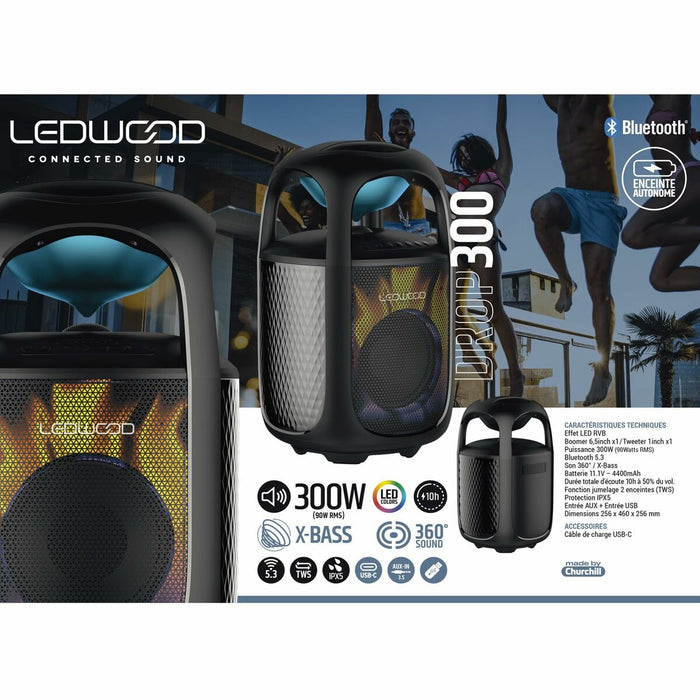 Преносими блутут колони Ledwood DROP300 BT 300W 90 W