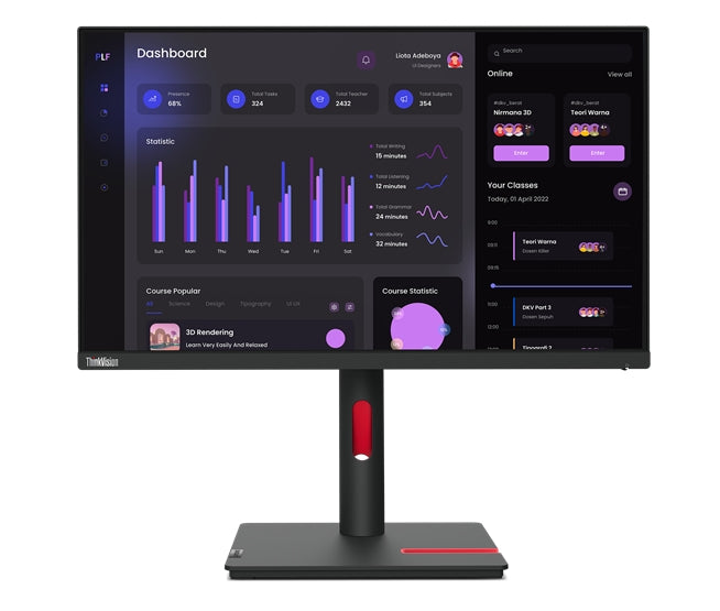 Lenovo ThinkVision T24i-30 23.8", IPS, AG, 4 ms, 250 cd/m2, 1000:1, 1920x1080, 60Hz, Tilt, Swivel, Pivot, Height Adjust Stand, HDMI, DP, VGA, 5 x USB