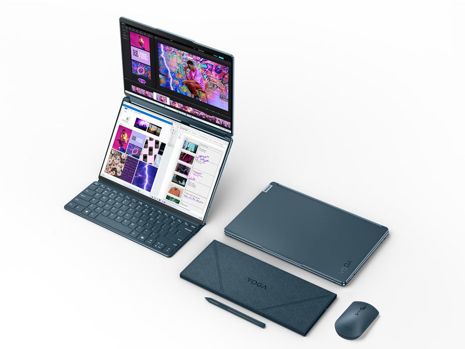 Lenovo Yoga Book 9 13IMU9 Intel Core Ultra 7 155U Hybrid (2-в-1) 33,8 cm (13,3") Сензорен екран 2.8K 32 GB LPDDR5x-SDRAM 512 GB SSD Wi-Fi 6E (802.11ax) Windows 11 Home Teal + Lenovo B210 (GX40Q17225)