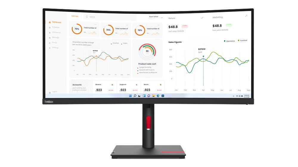 Lenovo ThinkVision T34w-30 LED дисплей 86,4 cm (34") 3440 x 1440 пиксела Wide Quad HD черен