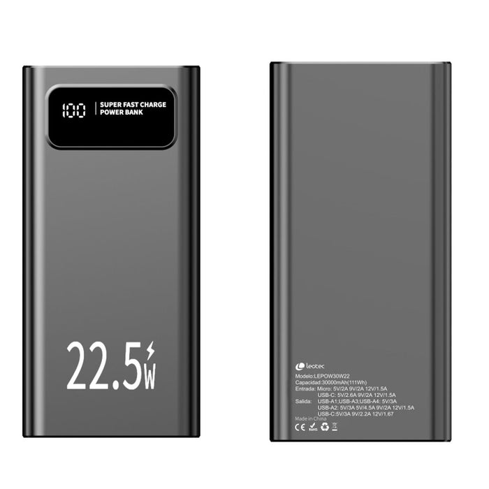 Преносима батерия Powerbank LEOTEC LEPOW30W22K Черен 30000 mAh